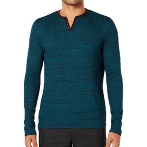 NWT Alfani Blue Emerald Teal V-Neck Button-up Long Sleeve  Men Size XL
